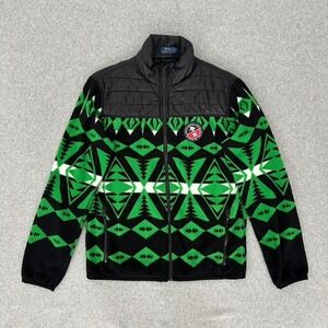 Polo Ralph Lauren Fleece Jacket Medium Green Black Aztec Downhill Racing Ski 67